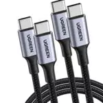 UGREEN Lot de 2 Câble USB C vers USB C PD 100W 5A 20V Câble USB Type C Nylon Tressé Charge Rapide Compatible avec iPhone 15 Plus Pro Max MacBook Pro Air iPad Pro Air Galaxy S23 S22