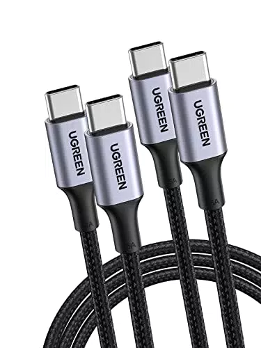 UGREEN Lot de 2 Câble USB C vers USB C PD 100W 5A 20V Câble USB Type C Nylon Tressé Charge Rapide Compatible avec iPhone 15 Plus Pro Max MacBook Pro Air iPad Pro Air Galaxy S23 S22