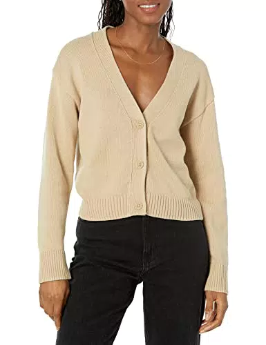 Amazon Essentials Cardigan Court à col en V, Coupe décontractée Femme