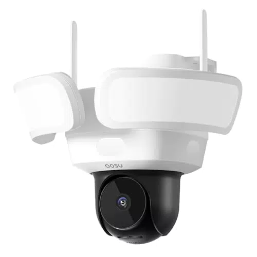 AOSU Camera Surveillance Exterieur Filaire - 3K Caméra de Sécurité WiFi avec Projecteur