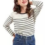 Armor Lux Femme Marinière Jacquard Sweater, Nature/Noir
