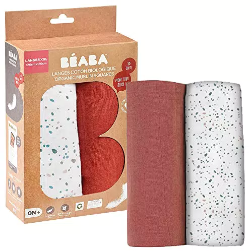 BÉABA, Lot de 3 Langes Bébé, Mousseline de Coton Biologique