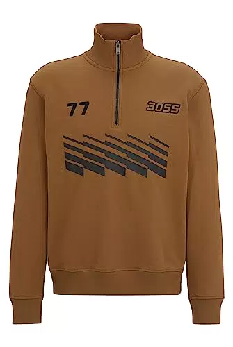 BOSS Hommes Zeretrobike Sweat en Molleton de Coton à Encolure zippée et détails inspirés des Courses Automobiles