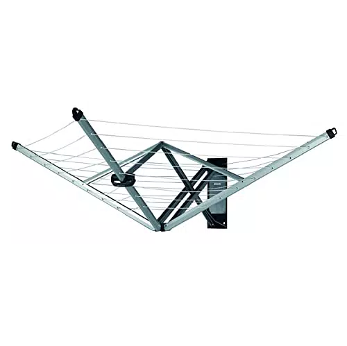 Brabantia - WallFix - Metallic Grey - Corde À Linge De 24 Mètres - Doublure Résistante Aux UV Et Antidérapante - Séchoir Rotatif Pliable - Facile À Installer
