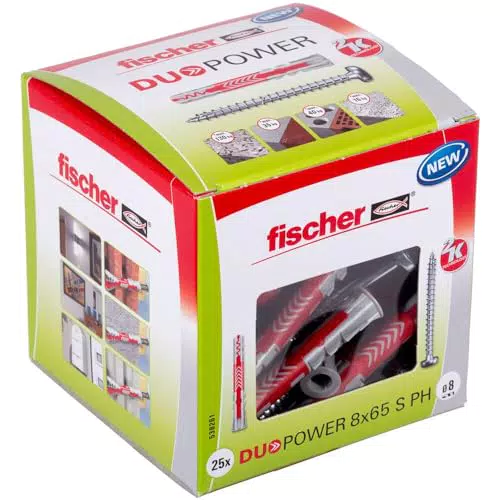 fischer - Cheville tous matériaux DuoPower 8x40 avec vis à tête cylindrique / Boite à fenêtre de 50