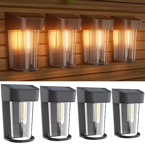 GGISUI Lampe Solaire Exterieur Rétro, LED Lumiere Solaire Exterieur IP65 Etanche Applique Murale Exterieur Solaire Décoration pour Jardin Cour Patio Balcon Clôture