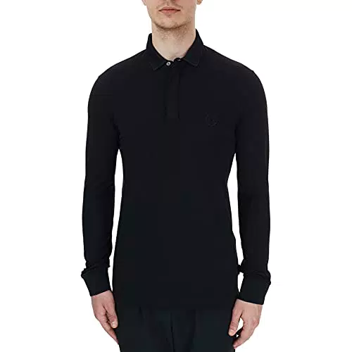 Armani Exchange Polo piqué à Manches Longues, Noir