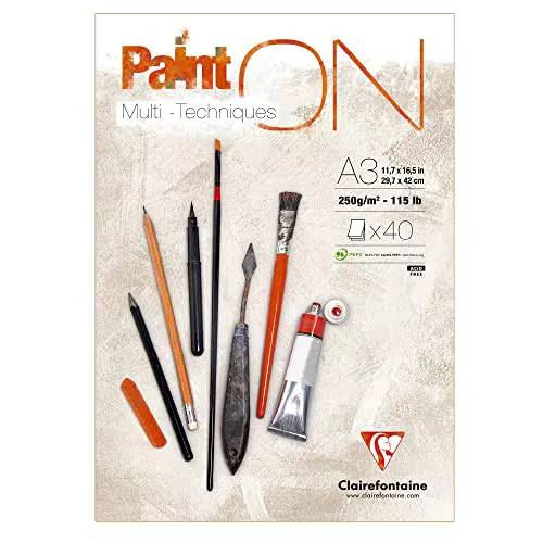 Clairefontaine 975410C Bloc Collé PaintON Multi-techniques - 24 Feuilles Papier Dessin Multi-techniques - Assorti de 6 Couleurs x4 Feuilles - A4 21x29