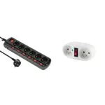 Bloc Multiprises Electraline 6 Prises + Interrupteurs déportés 1,5M Noir & CHACON Domino Blanc - 2 x 16 A