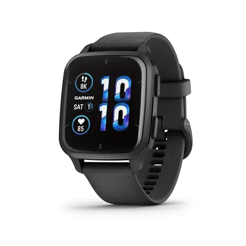 Garmin Venu Sq 2 Music Edition - Montre connectée GPS Multisports avec écran AMOLED et Suivi santé - Gray avec Bracelet Noir - Boîtier 40 mm
