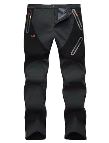 Hommes Outdoor Softshell Randonnée Pantalon Épaississement Pantalon Randonnée Softshell Thermique Étanche Coupe-Vent Hiver Leg-Dark Grey+Black-X