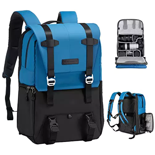 Sac à Dos Appareil Photo Reflex K&F Concept avec Housse de Pluie Imperméable - Bleu
