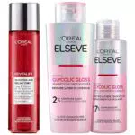 Routine Soin Visage et Capillaire Acide Glycolique - Shampooing + Soin Lamination + Peeling Lissant & Exfoliant - Elseve Glycolic Gloss - L'Oréal Paris Revitalift