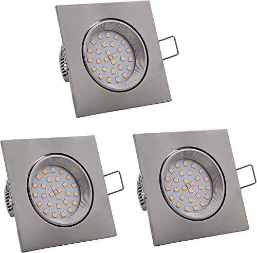 Lumare Spot LED encastrable 4W, set de 3, argent carré