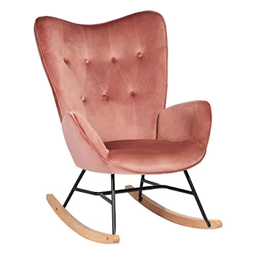 Fauteuil à Bascule Velours Rose pour Salon et Salle à Manger - Marque MEUBLE COSY