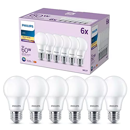 Philips Lighting pack de 3 ampoules LED E27, 60W, blanc chaud