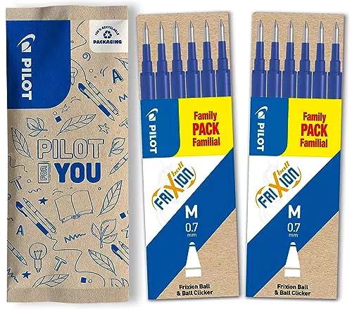 PILOT - 2 Etuis de 6 Recharges FriXion pour stylo effaçable. Compatibles FriXion Ball et FriXion Ball Clicker - Bleu - Pointe Moyenne