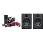 Focusrite Scarlett 2i2 Studio 3rd Gen & CAHAYA Pied de Microphone Mobile 2 en 1 Pied de Micro au Sol Trépied en Métal avec Deux Clips Différents Réglable et Pliable Support de Microphone