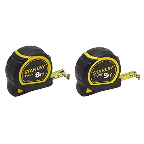 Stanley 0-30-657 Mètre 8 M X 25 Mm Bi Matière Tylon - Boitier Ergonomique - Ruban En Acier Laqué - Crochet Deux Rivets & 0-30-687 Mesure 3 m x 13 mm bi-matière Tylon Multicolore