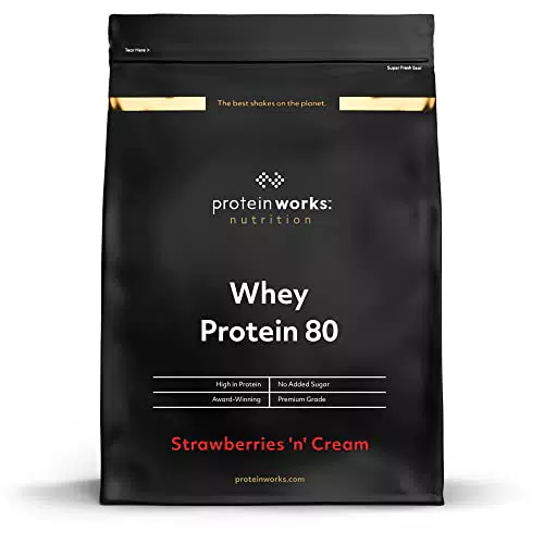 Whey Protéine 80 de THE PROTEIN WORKS | Saveur Fraises à la Crème | Concentré 82% Protéines