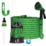 VOUNOT Tuyau d’Arrosage Extensible 15m Renforcé avec Récipient Savon Adaptable 1/2 et 3/4 8 Modes de Pulvérisation Flexible et Anti-Fuite Raccord et Sac de Rangement Fournis Noir