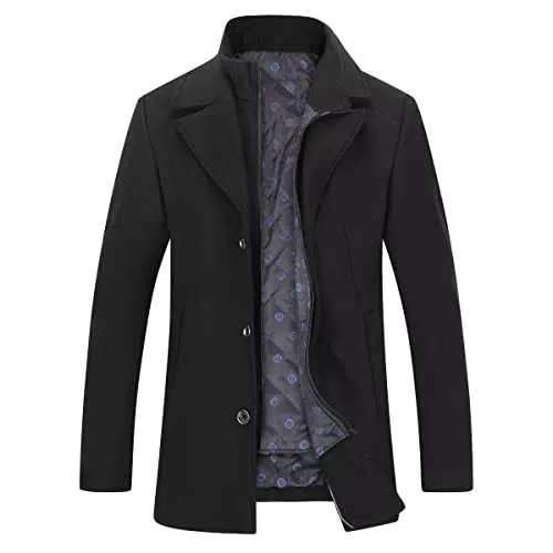 Manteau Homme Hiver en Laine YOUTHUP Trench Coat Mi-Long Noir