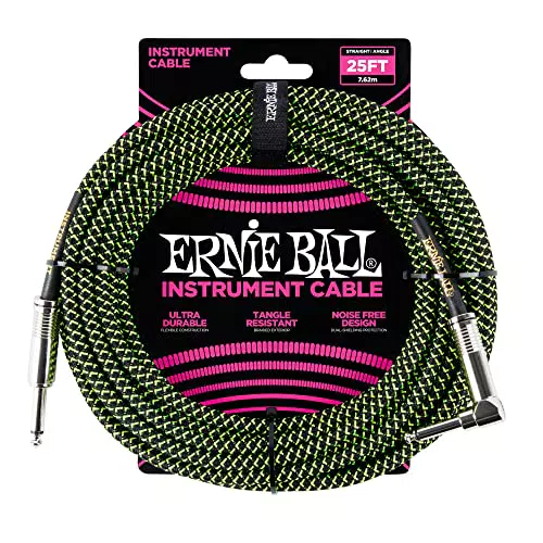 Ernie Ball Câble d’instrument tressé, connecteur droit et coudé