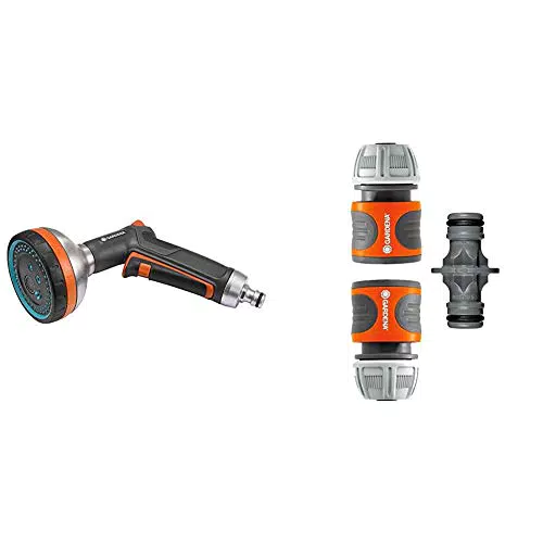 Pistolet d'Arrosage Multi-Applications Premium Gardena avec Raccords pour Extension de Tuyau 13 mm et 15 mm