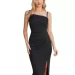 GRACE KARIN 80S Déguisements Costumes pour Femmes Dames Sexy Spaghetti Plissée sans Manches Maxi Robe pour Cadeau De Noël Vert Foncé