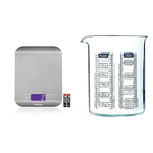 Balance de Cuisine Électronique Grifema avec Écran LCD Rétroéclairé - 6 Unités - Acier Inoxydable & Pyrex