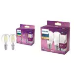 Ampoule LED Philips Sphérique E14 Blanc Chaud & Ampoule LED Standard E27 Blanc Chaud
