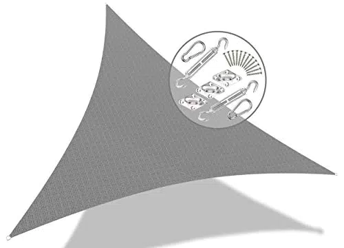 Voile d'ombrage Triangle Vounot avec Kit de Fixation | Matière Résistante HDPE-180g/m2 | Bloque 90% Rayons UV | Taille 3.6x3.6x3.6M Gris