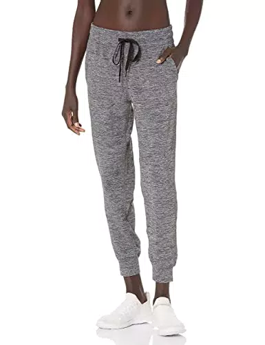 Pantalon de Jogging Stretch en Tissu Tech Brossé - Femme, Gris Foncé - Amazon Essentials