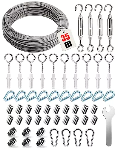 Lot de 65 Câbles en Acier Inoxydable 35m - Tendeur en Acier Inoxydable 304 - Pour Plantes Grimpantes, Cordes à Linge, Lumières Suspendues