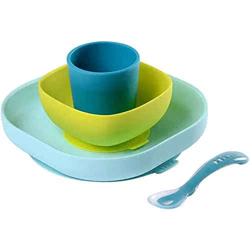 Set Vaisselle Silicone Repas Bébé BÉABA avec Ventouse Anti-dérapant