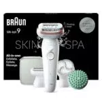 Épilateur Braun Silk-épil 9 SkinSpa avec Tête Pivotante - Épilation Facile et Longue Durée - Étanche - Peau Douce - Kit Tout-En-Un