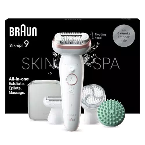Épilateur Braun Silk-épil 9 SkinSpa avec Tête Pivotante - Épilation Facile et Longue Durée - Étanche - Peau Douce - Kit Tout-En-Un