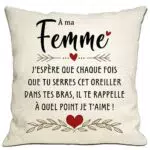 Housse de Coussin Je t'Aime - Cadeau pour Femme, Épouse - Anniversaire, Saint-Valentin, Noël