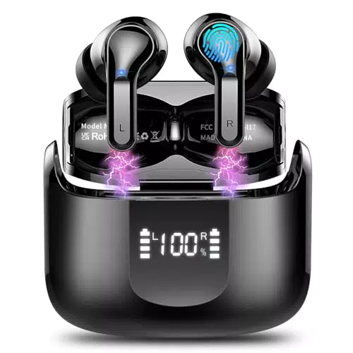 Écouteurs Bluetooth 5.3 avec Réduction ENC, Son HiFi Stéréo, Casque Bluetooth 40H, Oreillette Écran LED IP7 Étanche - Contrôle Tactile, USB-C