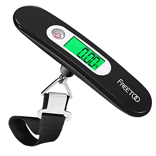 Balance Numérique Portable FREETOO pour Bagages jusqu'à 50kg - Fonction Tare - Idéal pour Voyage et Shopping