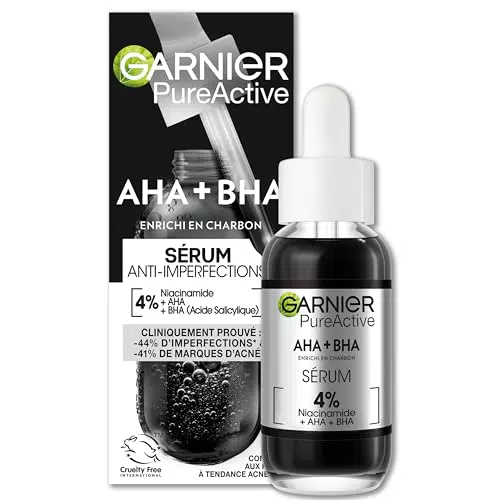 Sérum Anti-Points Noirs Garnier Pure Active au Charbon - Soin Peaux Grasses Acnéiques - 30 ml