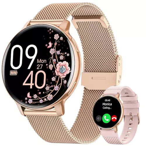 Montre Connectée Femme HASAKEI avec Appel Bluetooth 5.3 - Smartwatch IP68 Féminine 120+ Modes Sport - Fréquence Cardiaque Sommeil SpO2 Podomètre Calories Android iOS Or