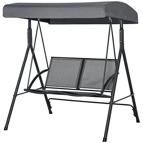 Balancelle de Jardin Outsunny 2 Places Confort Toit Inclinable Acier Gris