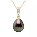 Pendentif Diamant et Perle de Tahiti - Qualité AAA+ - Or Jaune/Blanc - CHAINE OFFERTE