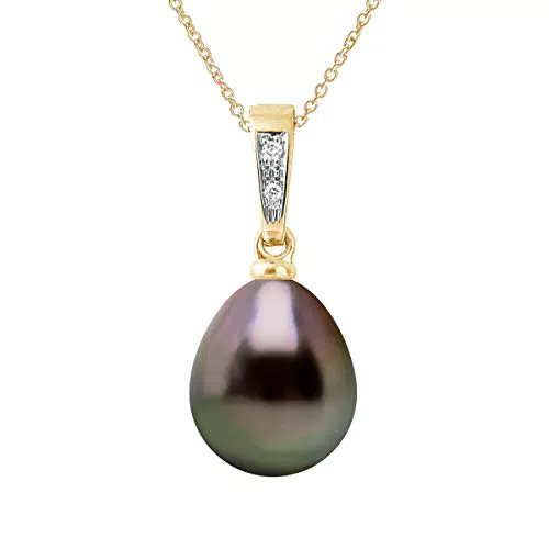 Pendentif Diamant et Perle de Tahiti - Qualité AAA+ - Or Jaune/Blanc - CHAINE OFFERTE