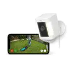 Caméra Spotlight Plus Ring avec Adaptateur Secteur | Surveillance Extérieure Wifi HD, Audio Bidirectionnel, Projecteurs LED