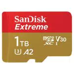 Carte mémoire SanDisk Extreme 1 To microSDXC avec adaptateur SD - Performances A2 UHS-I Class 10 U3 V30
