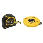 Mètre à Ruban Stanley Tylon Bi Matière 8m x 25mm - Ruban Anti-Corrosion & Mètre à Ruban Fibre de Verre 30m Jaune Fluo - Revêtement PVC