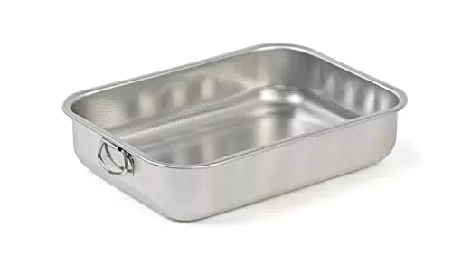 Plat à Lasagne Rectangulaire en Acier Inoxydable avec Poignées Rabattables - Fabriqué en Italie