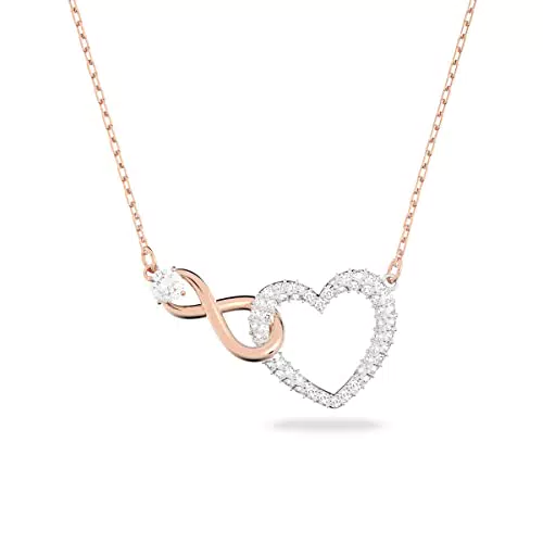 Collier Swarovski Infinity en Or Rose avec Cristaux Blancs et Motif Cœur